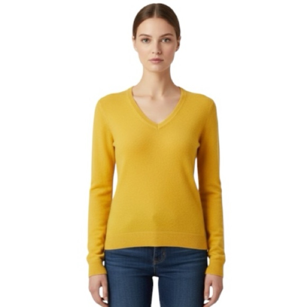 Peck & Peck Cashmere Sweater, Sz S, V-neck, Long sleeve, yellow, like new